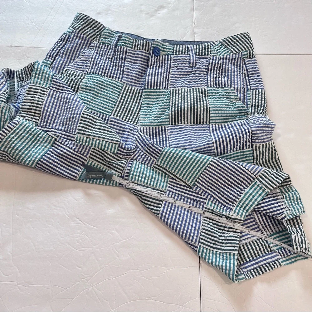 LL Bean Lakewashed Blue‎ Green Seersucker Plaid Chino Bermuda Shorts Size 6